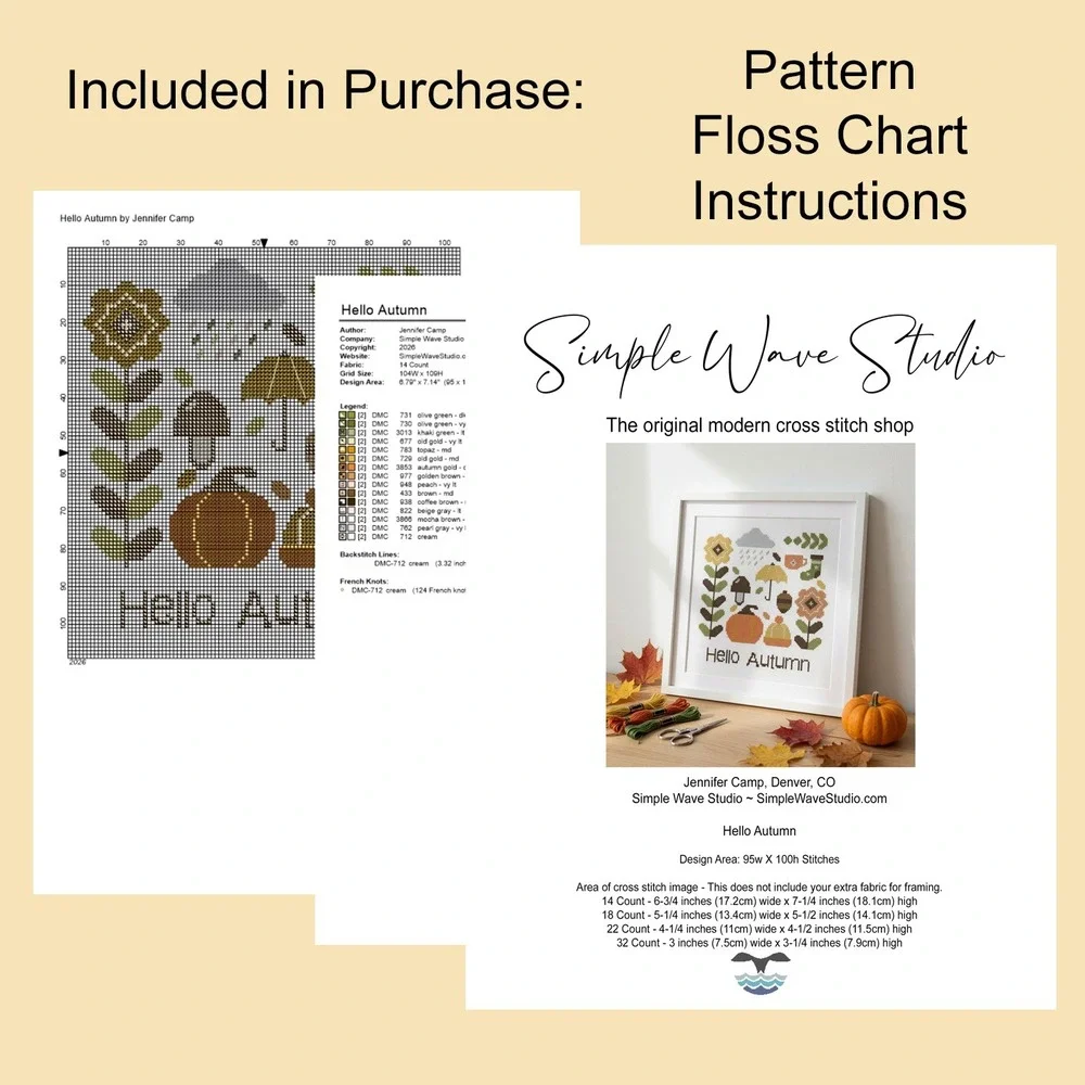 Hello Autumn Modern Cross Stitch Pattern Fall Sampler